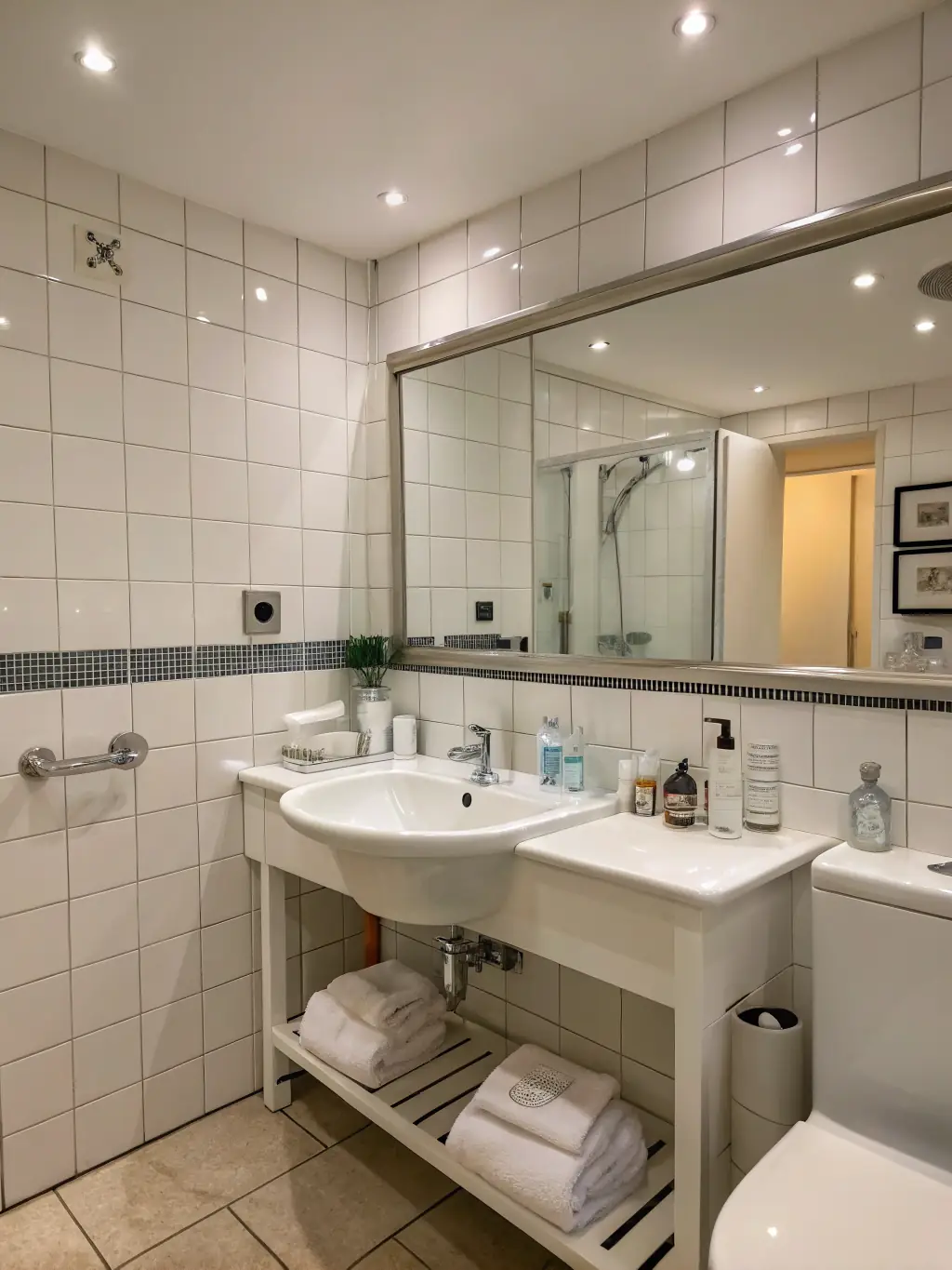 A close-up shot of a sparkling clean bathroom, highlighting the attention to detail in a deep cleaning service, with spotless tiles and fixtures.